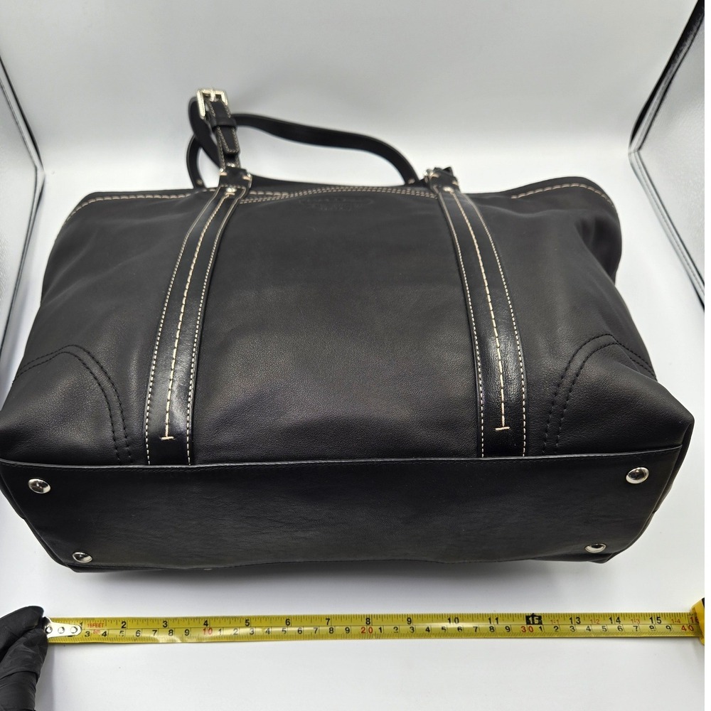 Coach Hampton Black Leather Tote Bag Contrast Stitch - Picture 9 of 11